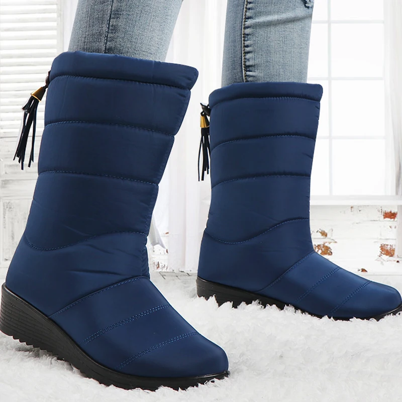 

Winter Boots Women Mid-Calf Down Waterproof Boots Ladies Snow Woman Rubber Wedge Botas Fur Warm Black Botas Mujer Invierno 2021