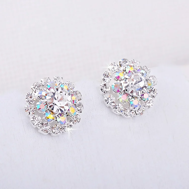 

Round Crystal AB Rhinestone Earrings Women Stud for Girls Engagement Party Gift, Silver as pictures show