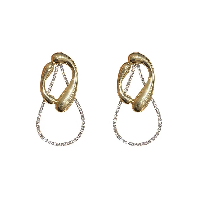 

New Fashion Rhinestone Geometric Drop-Shaped Hollow Hit Color Stud Earrings for Women Party Travel Jewelry, Picture shows