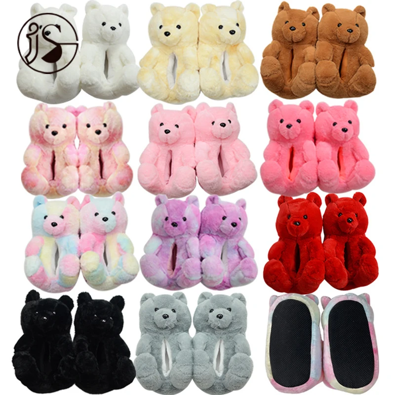 

New design teddy bear slippers with flat women slippers Whole sale lovely teddy bear slides ladies slides, Picture