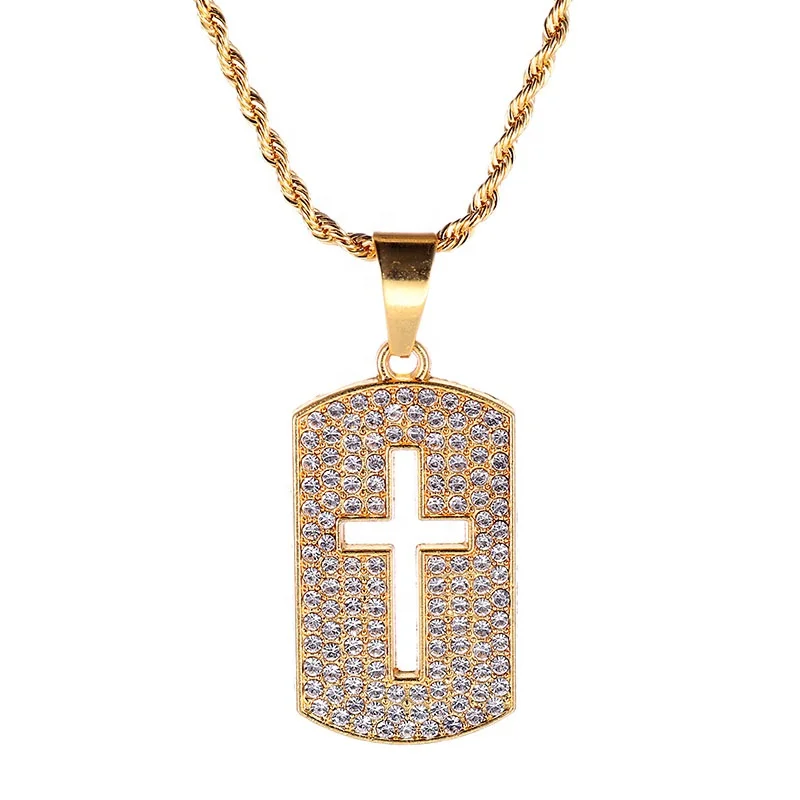 

24k Gold Plated High quality Alloy Cross Pendant Necklace Rhinestone Gold Tone Crucifix Charm Jewelry for men women gift, Picture