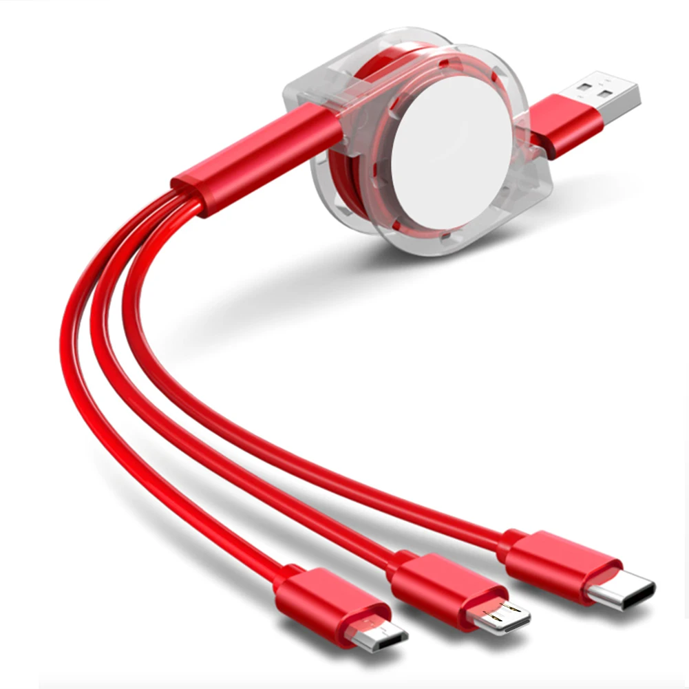 

Free Shipping Sample Micro Usb Cable 3 in 1 Retractable Type c Fast Charger Charging Data Cables Usb Cable For Iphone, Red, blue, silver, black, pink, customize
