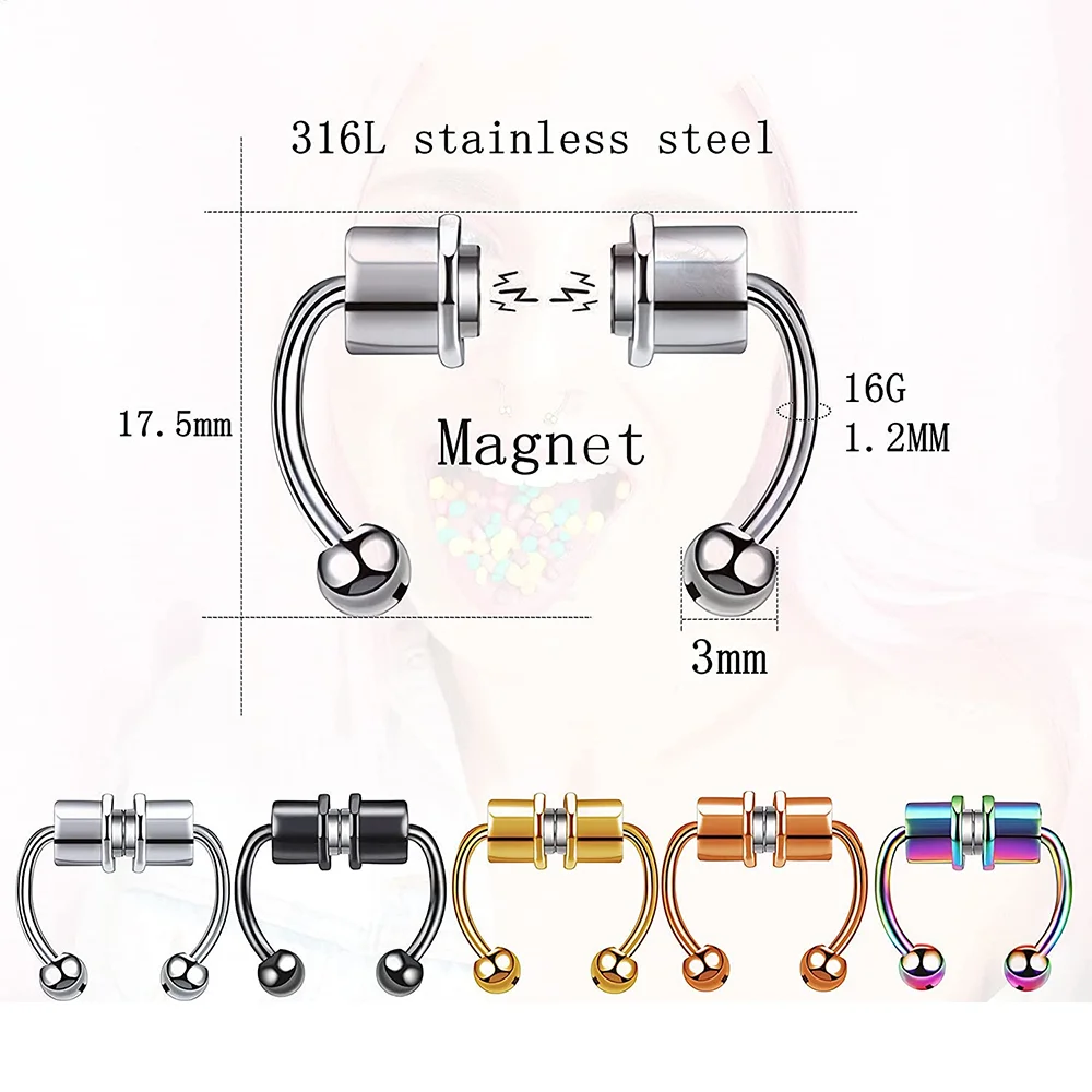 

5PCS Set Horseshoes Magnetic Septum Ring Magnetic Piercing Nose Rings Hoop Magnetic Piercing Stainless Steel Septum Nose Rings