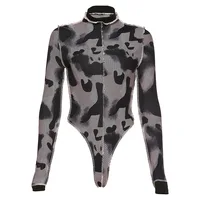 

autumn turtleneck bodycon leopard mesh print patchwork full sleeve bodysuit women 2019 casual street style jumpsuit mujer