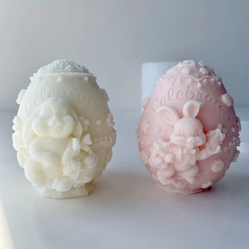 Cartoon embossed ear rabbit egg candle mold DIY aromatherapy diffuser stone decoration mold