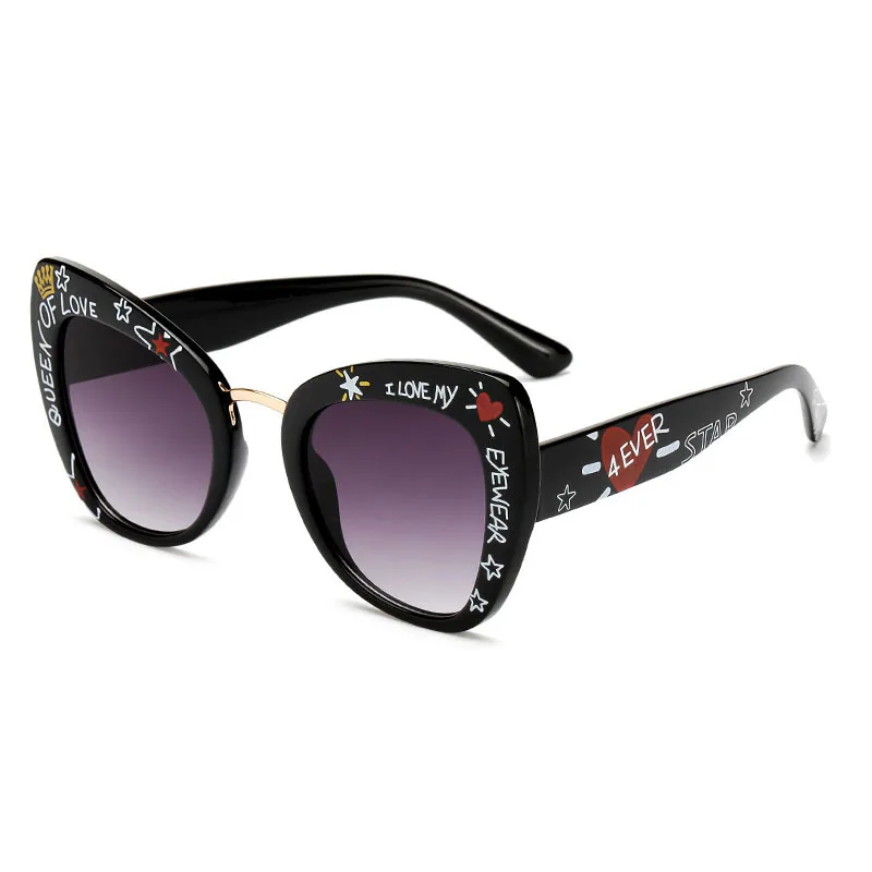 

Retro Vintage Leopard Graffiti Stylish Love Shape Eye Glasses designer big square sunglasses oversized Cat Eye Sunglasses