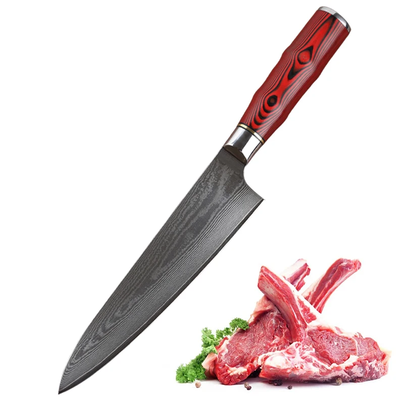 

Ready to ship professional japanese damascus steel knives G10 Handle  Kitchen knives Meat cutting knife