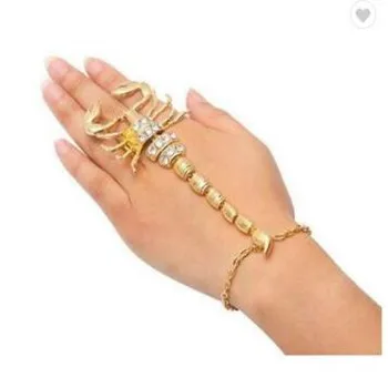 

Unisex Amazing Gold Silver Scorpion Hand Chain Slave Bracelet Ring Connected Rhinestones