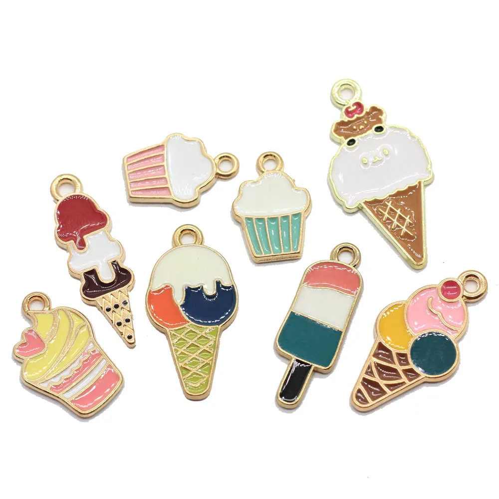 

Hot Popular Enamel Ice Cream Cone Charms Kawaii Necklace Dollhouse Summer Food Pendants Enamel Ice Cream Cone Drops Jewelry DIY