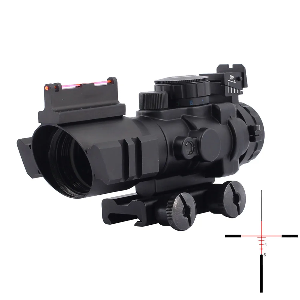 

Tactical Optic 4X32 Tri-illuminated Rapid Range + Fiber Optic Sight Hunting Weapon Black Rifle Scope