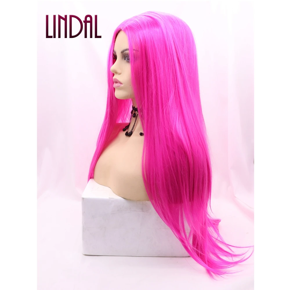 

LINDAL purple pink straight middle part synthetic wig machine made heat resistant synthetic wig