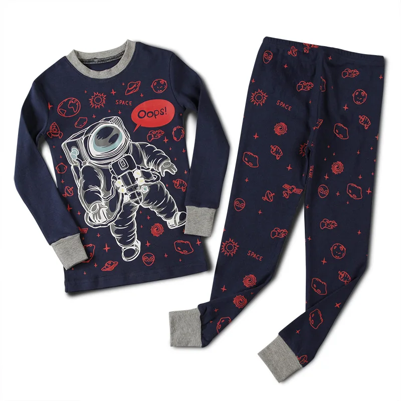 

Wholesales Cartoon Space Man Casual Hot Sale Cotton Baby Boys Girl Sleeping Wear Clothing Long Sleeve Cloth Set For Kids