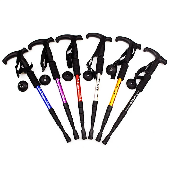 

4 Sections Aluminum Alloy Quick Lock Telescopic Trekking Poles Nordic Elderly Walking Stick