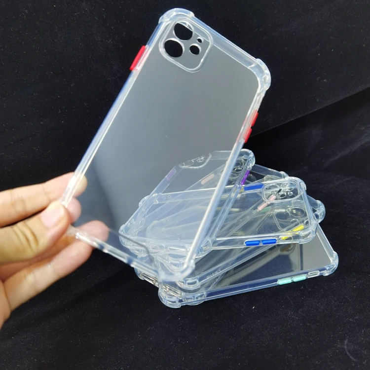 

New Design 2.0mm Colorful Buttons Shockproof Bumper High Clear Transparent TPU Cell Mobile Phone Cover Case For Iphone 12 Pro