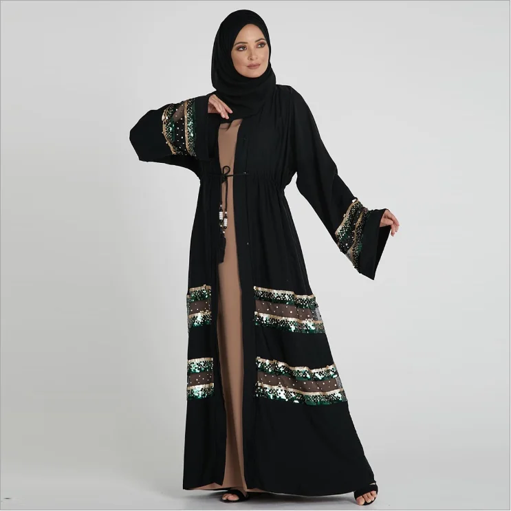 

Turkish cardigan robe muslim sequin stitchin abaya, Black,blue,