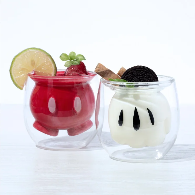 

Cute clear Mickey cartoon double wall glass milk cup glass coffee cup, Transparent