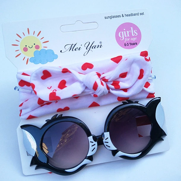 

Cute Sunglasses Hairband For Kids 2pcs/set Baby Girls Anti-UV Cartoon Sunglasses And Knot Headband Set, As pictures