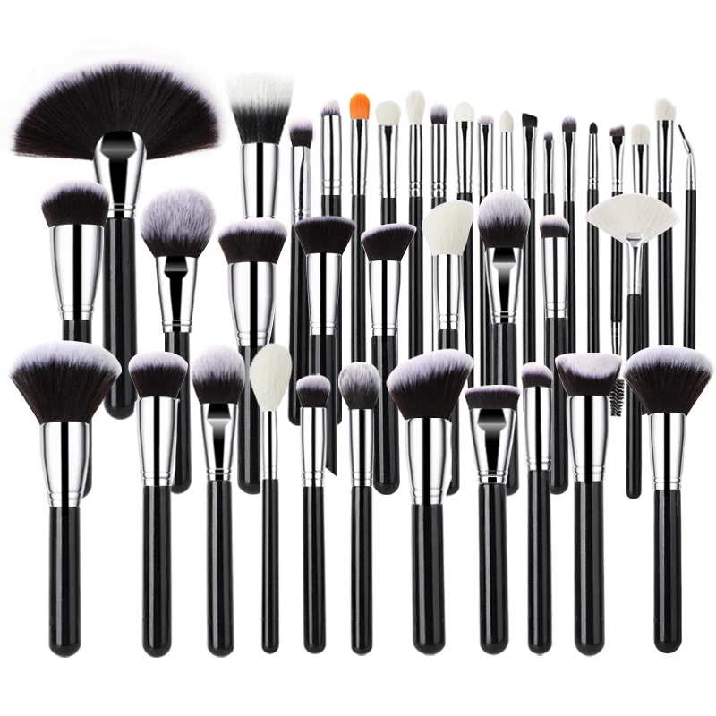 

Manufacturing High Quality DIY 40pcs Black Custom Brush Set Professional China Top Ranking Industrial Makeup Brush Manufacturers, Black and silver