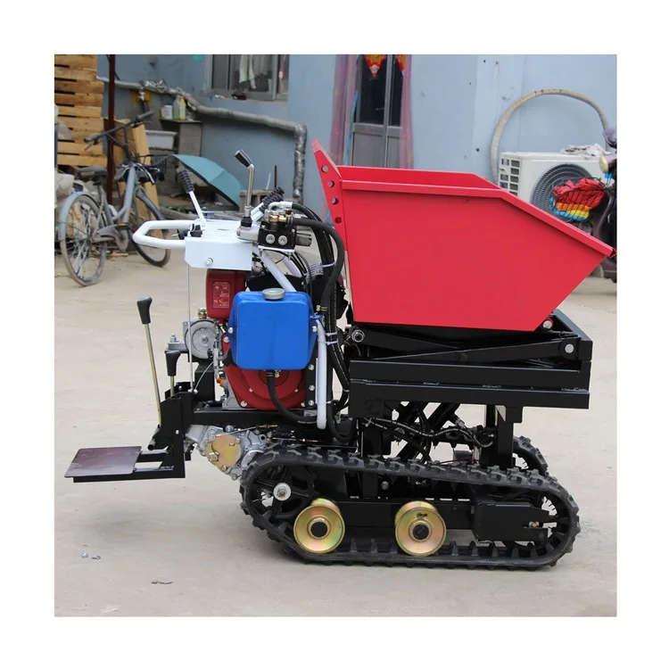 

Hot selling mini rubber track dumper 500kg 800kg 1000kg self-loading mini transporter dumper with lift and crane, Customer's requiement