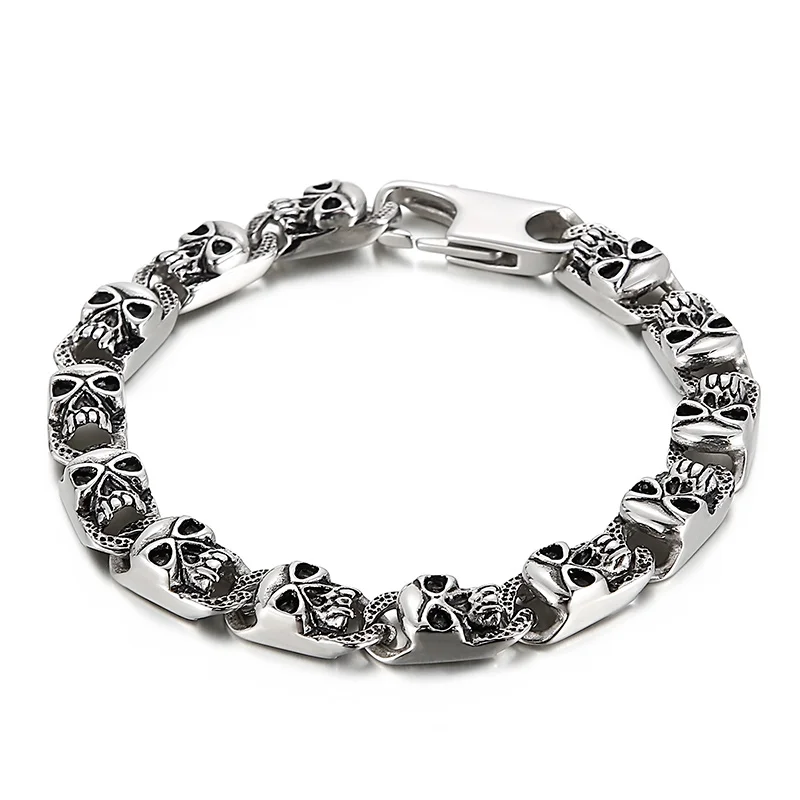 KALEN Punk Fine Jewelry Fashion Bracelets Men Multiple Style Chain Stainless Steel Skull Links Bracelet