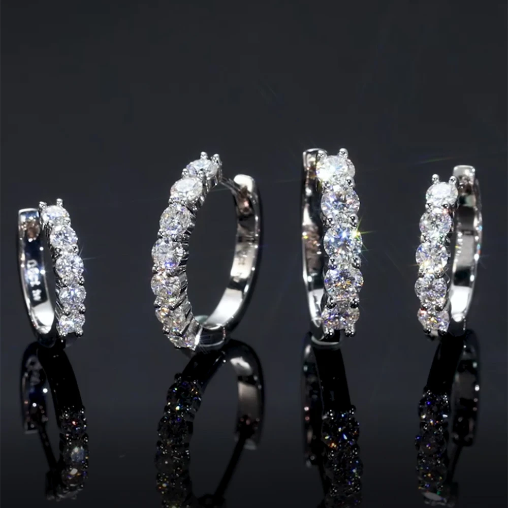 Moissanite Hoop S925 Sterling Silver Women Men Wedding Jewelry Gifts D VVS1 Lab Diamond 14K White Gold Plated Huggies Earrings