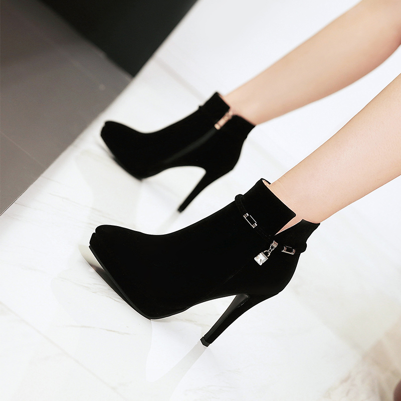 

Women Winter Boots High Heel Ankle Boots Pointed Toe Shoes Ladies Sexy Red Black 34-43, Black/red