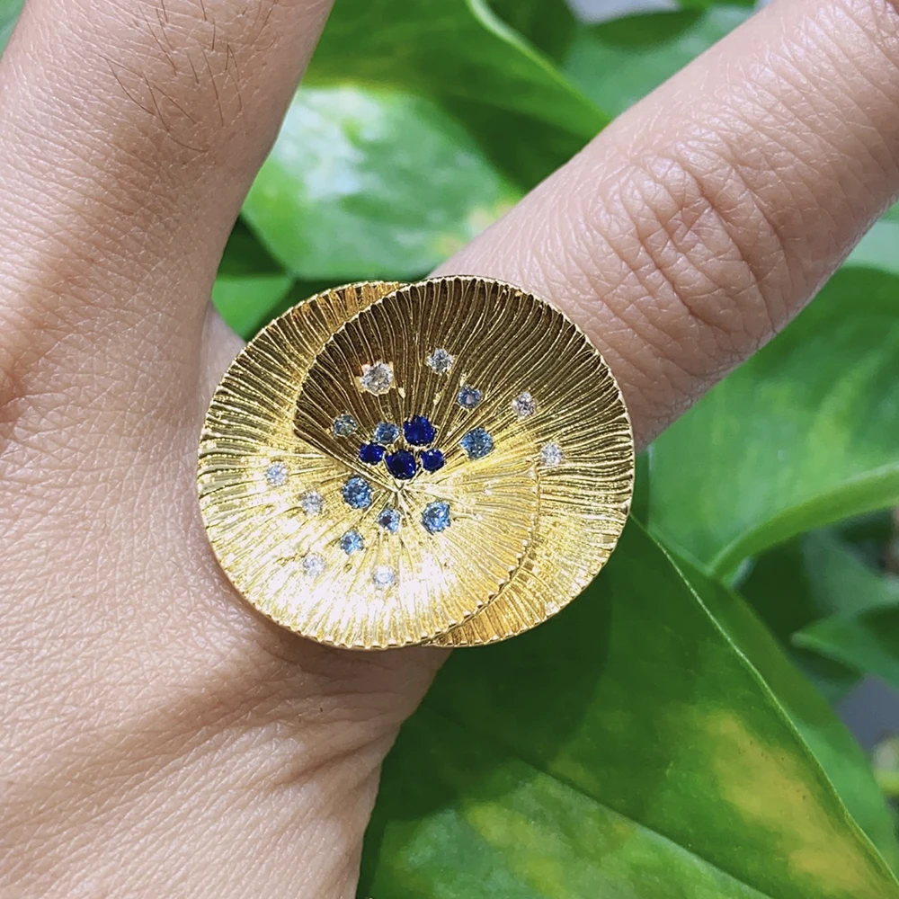 021259 Cubic Zircon Finger Rings Gold Color for Women Leaf Shape Party Wedding Accessories Fashionable Resizable Ring Jewelry