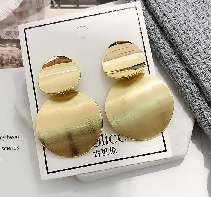 

Fashion Design Earrings Vintage Simple Big Round Large for Women Earrings, Gold , sliver