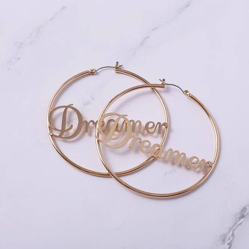 

Iron Custom Name Hoop Earrings Large Letter Earrings Custom Earrings Female, Gold