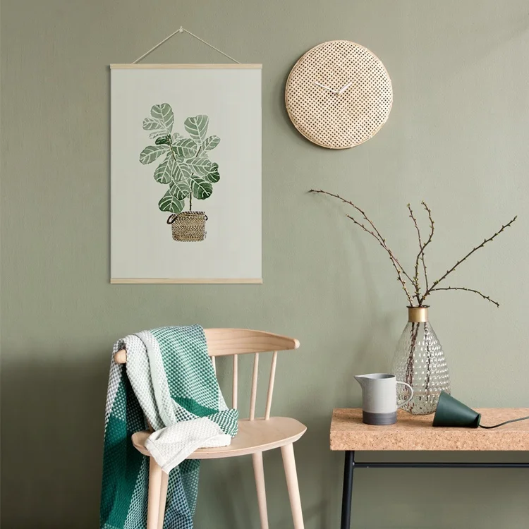 

custom picture personally gift home decoration green leaf wall scroll art canvas printed painting