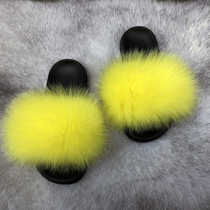
New designer slides for women fox fur slippers 