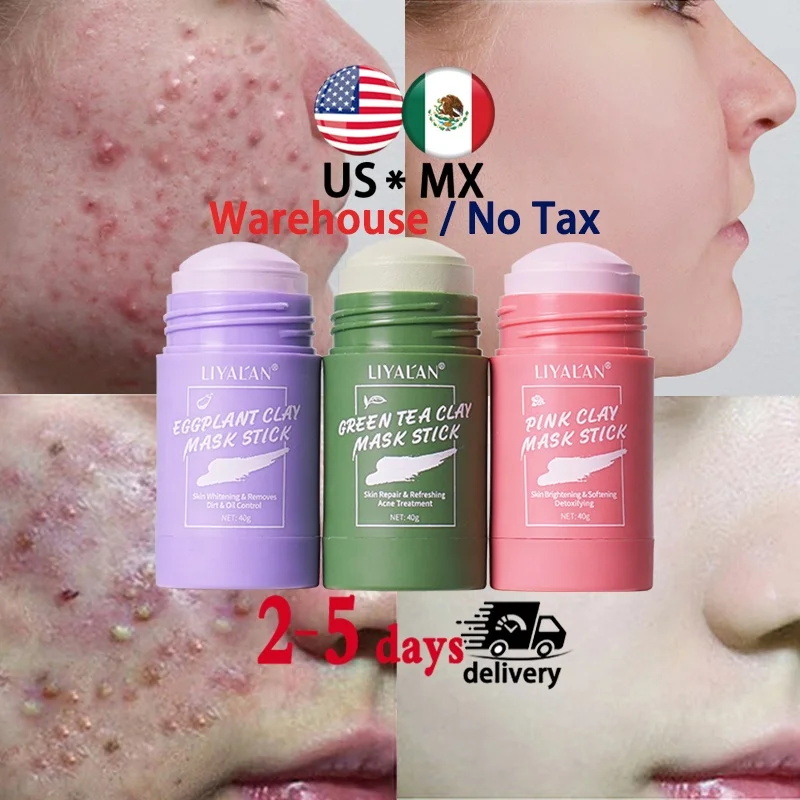 

LIYALAN Beauty Skin Care Facial Cleansing Natural Organic Acne Eggplant Rose Pink Mud Green Tea Clay Mask Stick