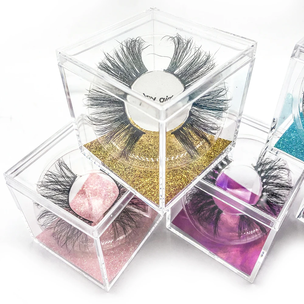 

Hotselling cube eyelash packaging box 3D mink eyelashes 25mm natural lashes, Natural black