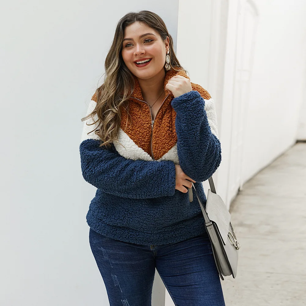 

Hot Sale Ladies Plus Size Fleece Coat Zipper Pullover Women Oversize Plush Sweater Winter Coat
