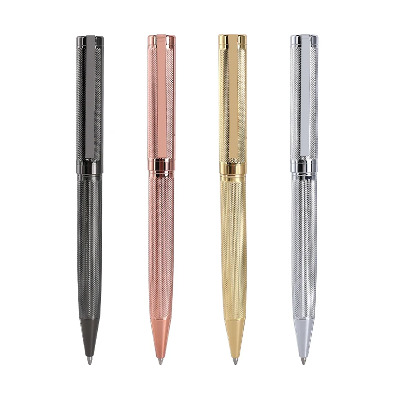 Luxury Metal Carved Around Body Ballpoint Pens Engraved Barrel Silver Gold Rose Gold Gun Black Pen with Custom logo