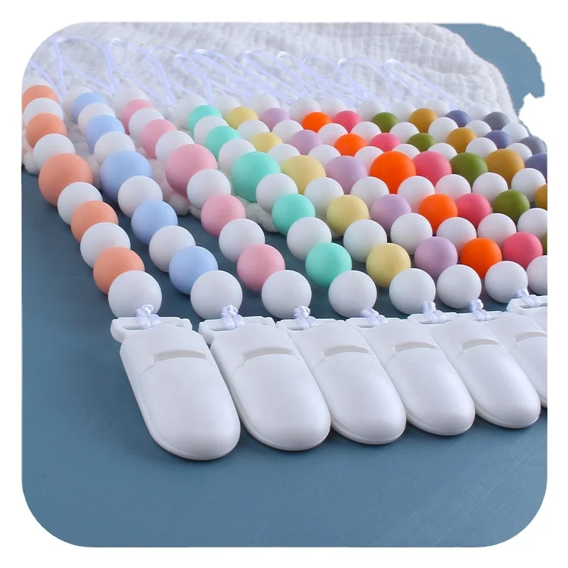 

Wholesale Silicone Beads Wooden Dummy Baby Silicone Pacifier Clip Dummy Chain