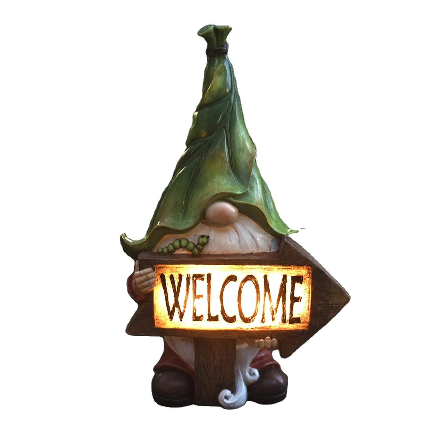 

Garden Gnome Statue - Resin Gnome Figurine Holding Welcome Sign with Solar LED Lights, Outdoor Winter Decorations for Patio Yard