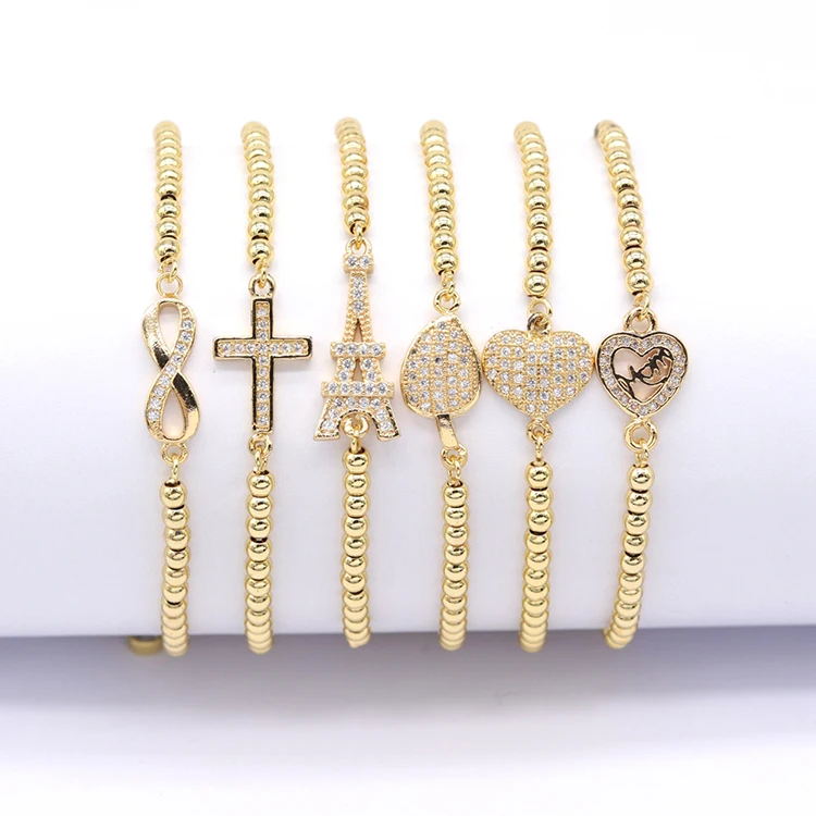 

2020 popular 22k gold plated bracelet, love shape zircon brass bracelet