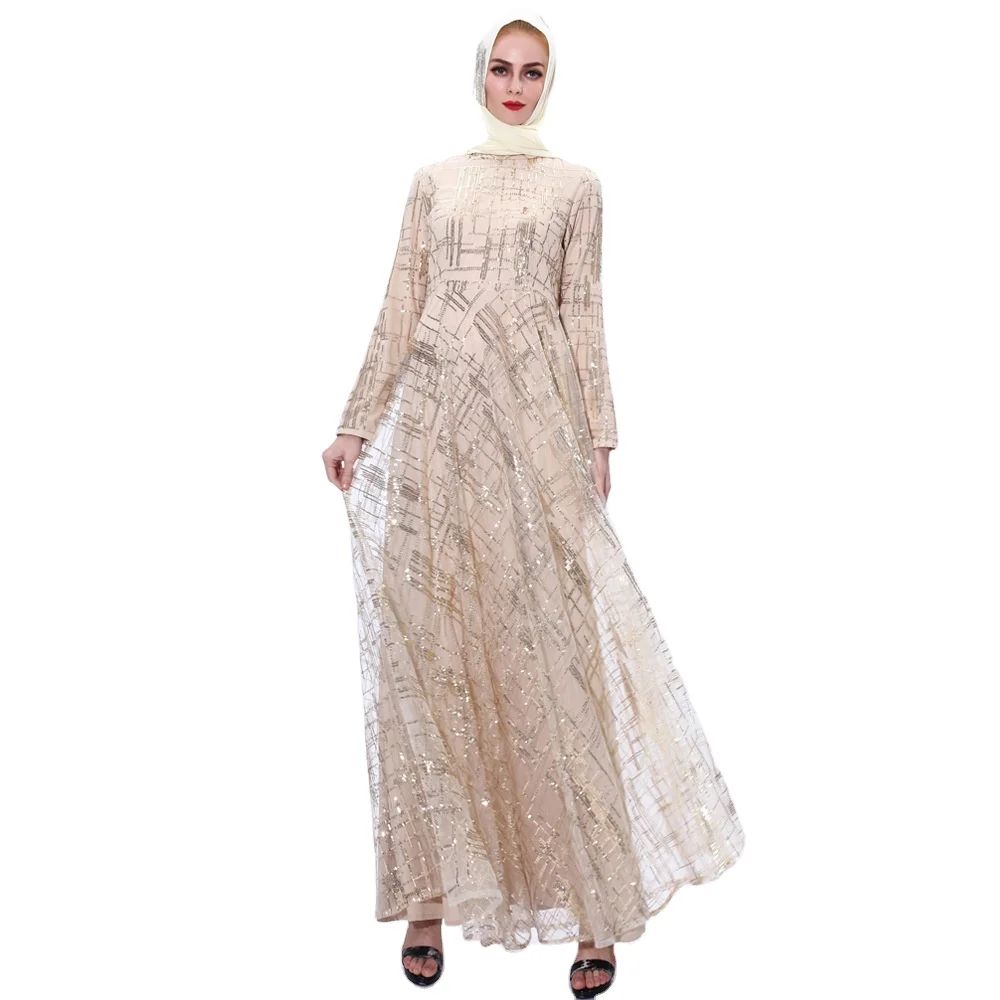 

Women Muslim Dress Long Sleeve Noble Abaya Sequin Elegant Formal Dresses Islamic Clother Woman Party Dress Muslim