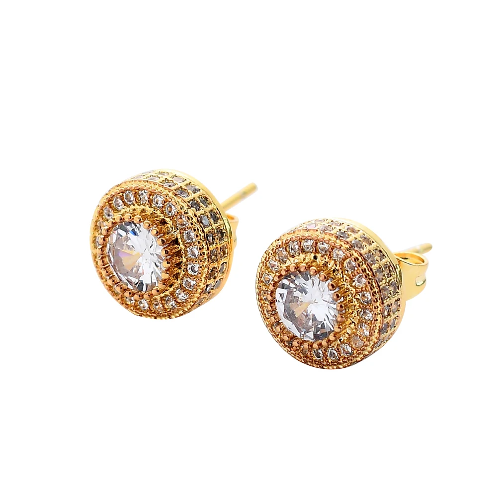 

TUNKALL E003 New Jewelry Brass Mens Earrings Hip Hop setting zircon stud Earring Bling Bling