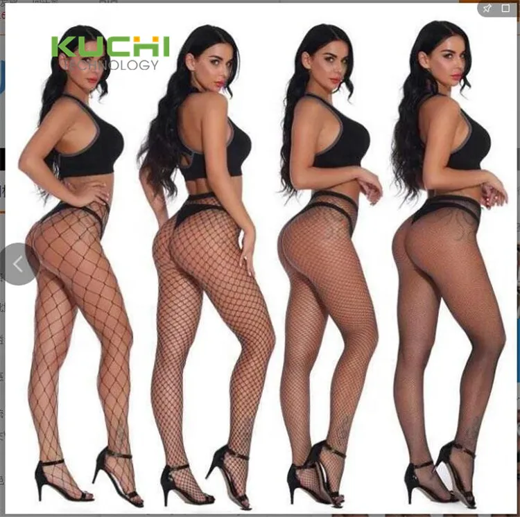 

KC Hot sale fashion sexy design lady high waist mesh stocking black fishnet stockings