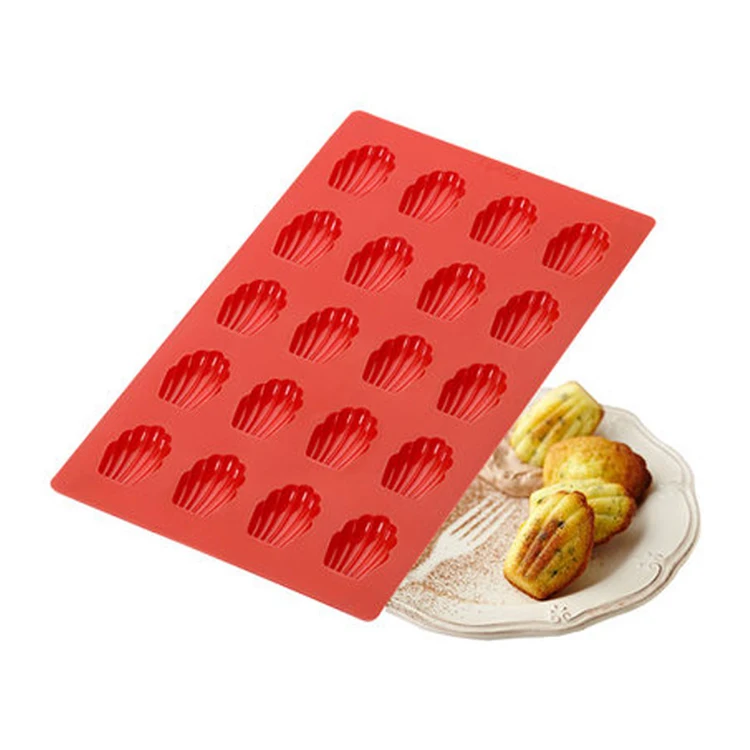 

A1188 20 Cavity Food Grade Silicone Cake Mold DIY Cookies Bakeware Gadgets Mini Madeleine Shell Cake Pan Chocolate Baking Mould, Red