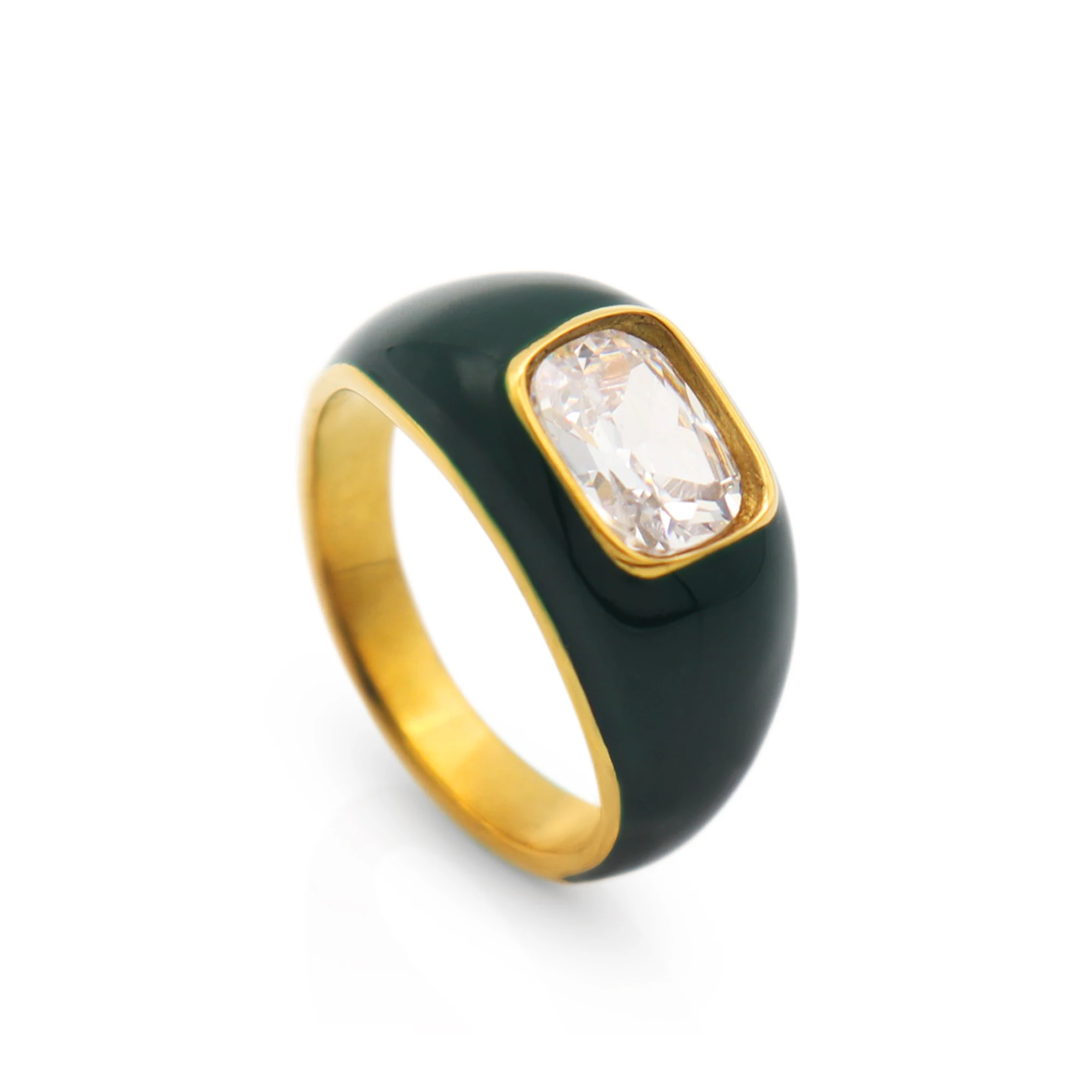 

Chris April in stock luxury 316L stainless steel minimalist PVD gold plated enamel and zircon ring jewelry