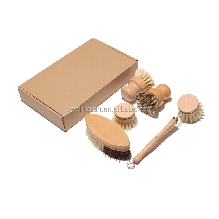 Bamboo Dish Brush 2Pcs Bamboo Mini Scrub Brush Pot Brushes Dish