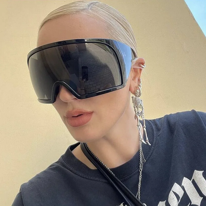 

2023 Women Men Y2K Wrap Around Futuristic Sunglasses Oversized Rave Curved Lens Shades Fashion Brand One Piece Sunglasses