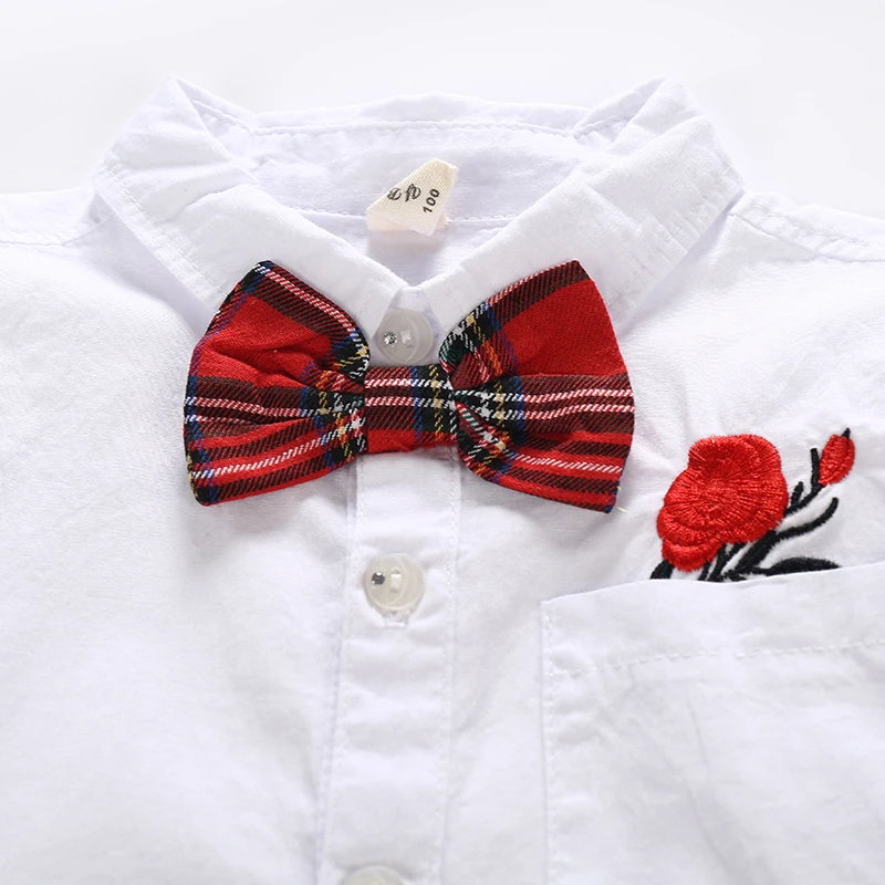
2020 Brand New Fashion Design High Quality 100% Cotton Casual Embroidered Shirt with Bow Long Sleeve Boys Solid Shirt 