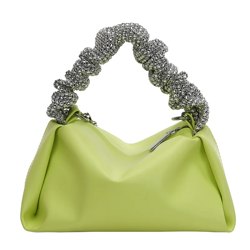 

2021 Top Pu Purse Leather Crossbody Famous Brand Summer Shoulder Bag Crystal Handle Purses And Handbags, Green