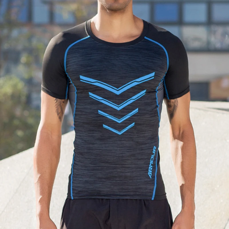 

Printed round neck fitness short-sleeved top quick-drying breathable compression sports man short-sleeved T-shirts