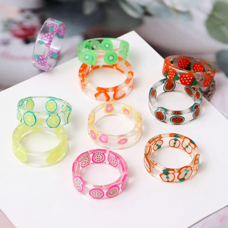 

New Arrival Trendy Jelly Multicolor Transparent Acrylic Resin Fruit Rings, Picture shows