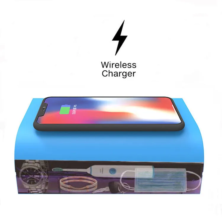 

Home Eyeliner Eyebrow Pencil Portable Uv Sanitizing Box Mobile Phone Charger Automatic Wireless Sterilizer Box Tools, White+blue